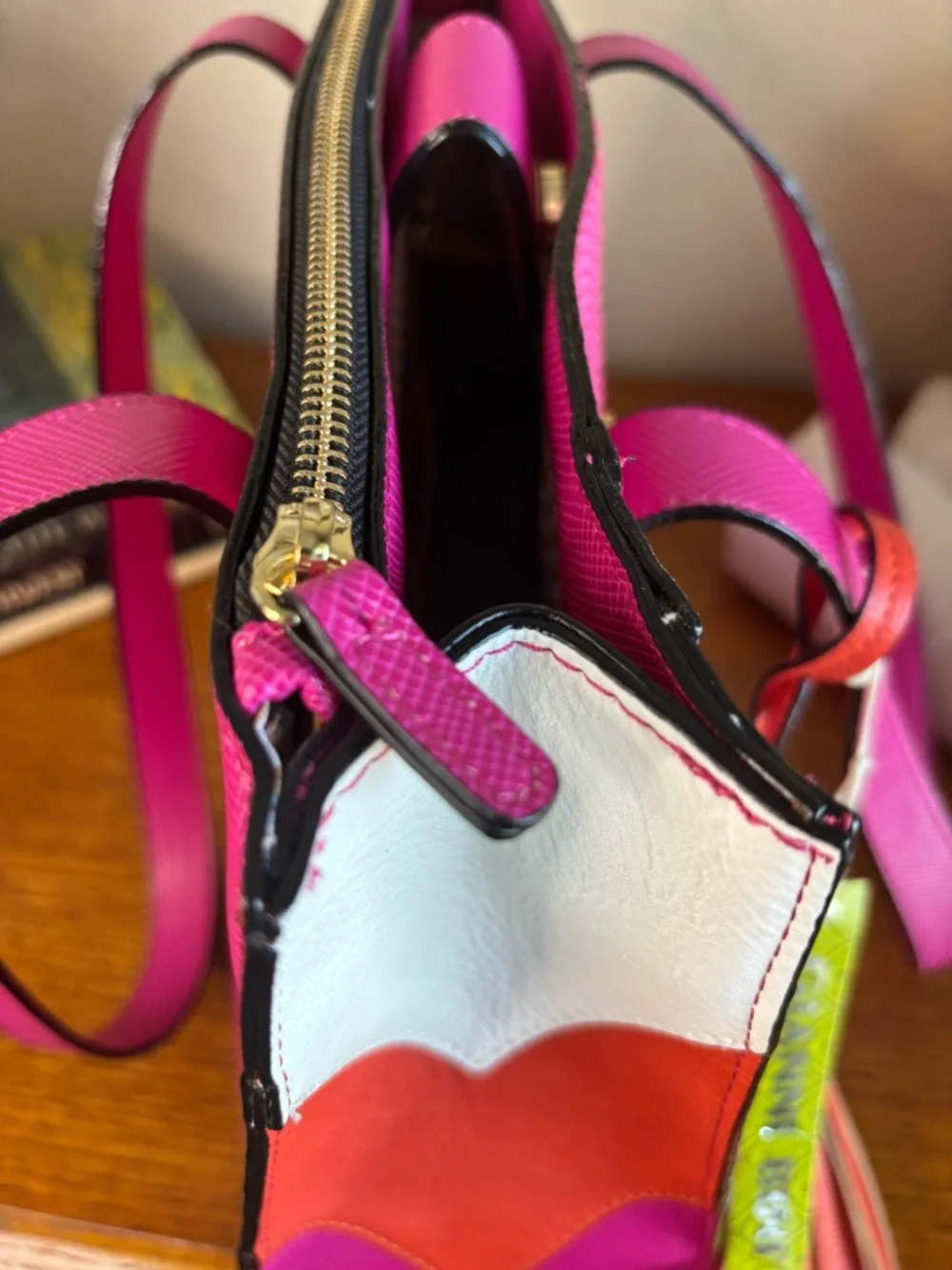 Gianni Bini Pink Shoulder Tote with White & Orange Accents - Picture 15 of 15